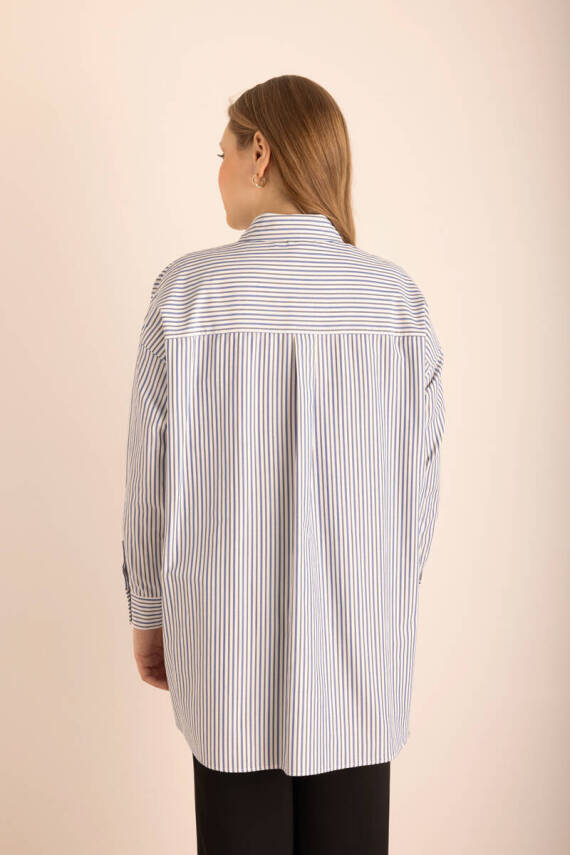 AKER LACİVERT ÇİZGİLİ COTTON GÖMLEK - 2