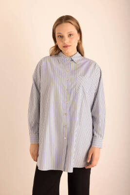 AKER LACİVERT ÇİZGİLİ COTTON GÖMLEK - 3