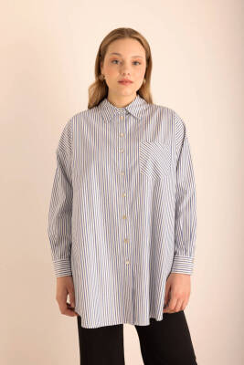 AKER LACİVERT ÇİZGİLİ COTTON GÖMLEK - 4