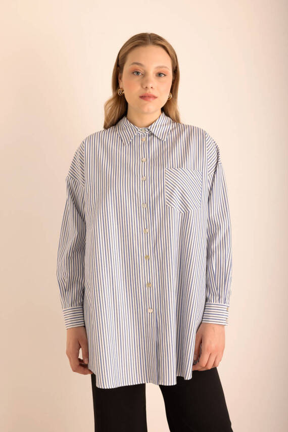 AKER LACİVERT ÇİZGİLİ COTTON GÖMLEK - 4