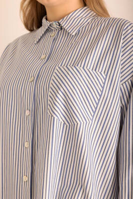 AKER LACİVERT ÇİZGİLİ COTTON GÖMLEK - 6