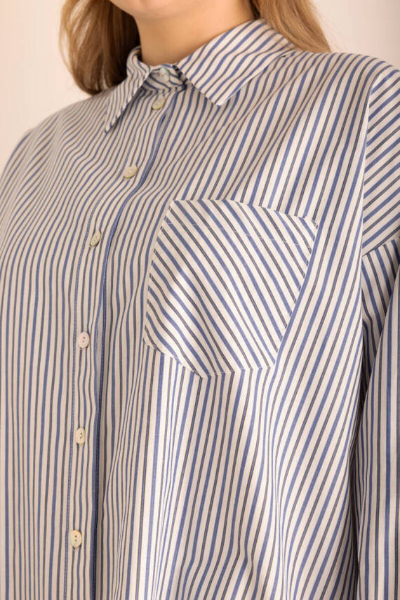 AKER LACİVERT ÇİZGİLİ COTTON GÖMLEK - 6