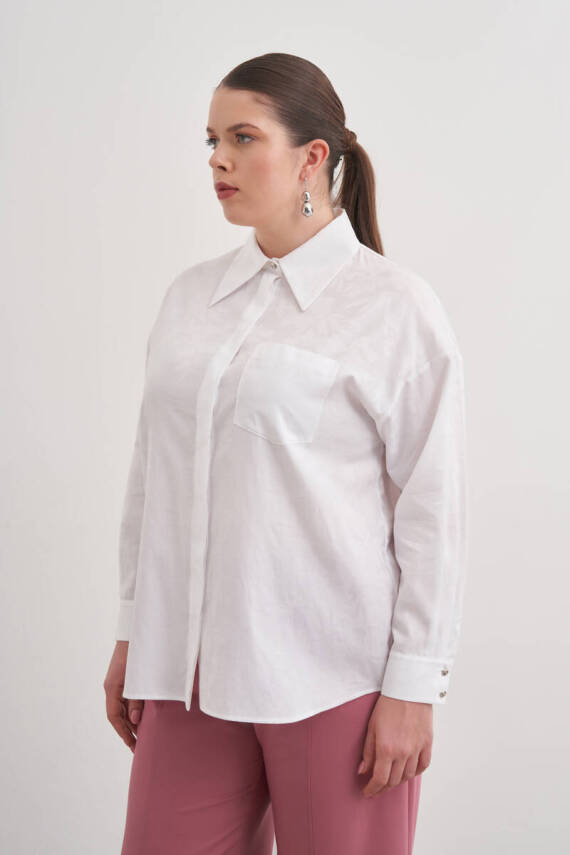 AKER BEYAZ JAKAR DESENLİ COTTON GÖMLEK - 2