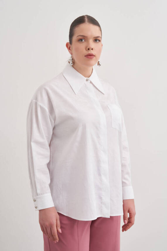 AKER BEYAZ JAKAR DESENLİ COTTON GÖMLEK - 5