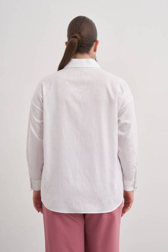AKER BEYAZ JAKAR DESENLİ COTTON GÖMLEK - 6