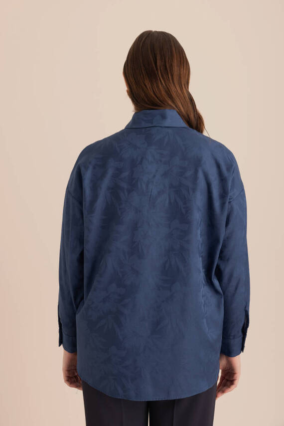 AKER LACİVERT JAKAR DESENLİ COTTON GÖMLEK - 2