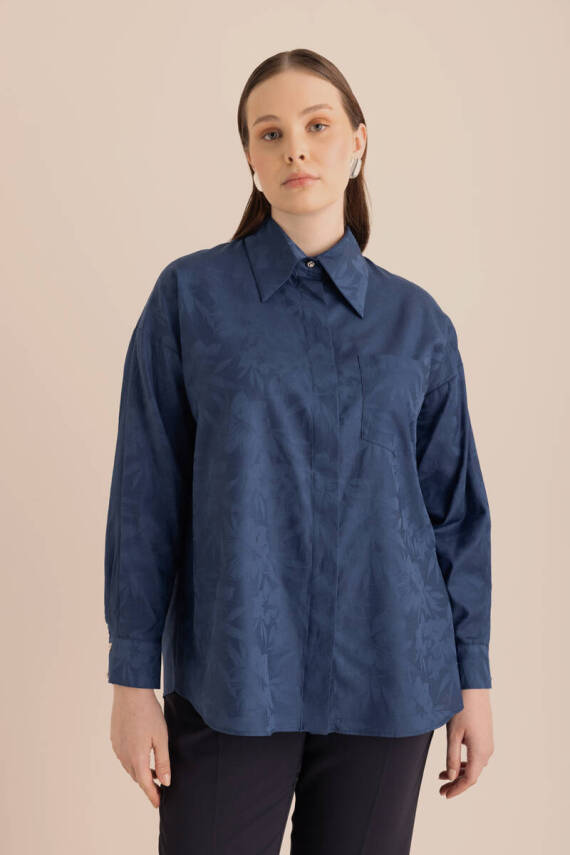 AKER LACİVERT JAKAR DESENLİ COTTON GÖMLEK - 3