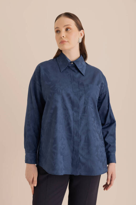 AKER LACİVERT JAKAR DESENLİ COTTON GÖMLEK - 4