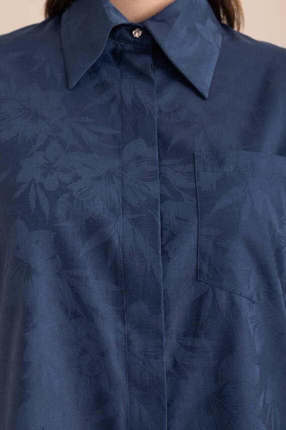AKER LACİVERT JAKAR DESENLİ COTTON GÖMLEK - 6