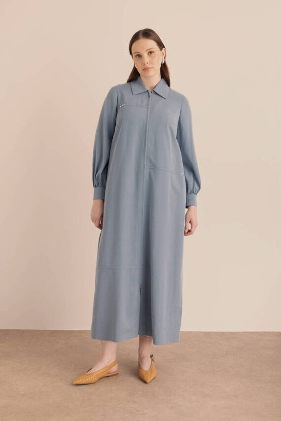 AKER LACİVERT ÖNDEN FERMUARLI TENCEL COTTON FERACE - 1