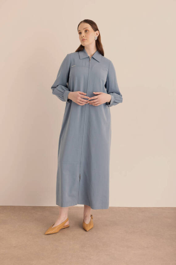 AKER LACİVERT ÖNDEN FERMUARLI TENCEL COTTON FERACE - 2