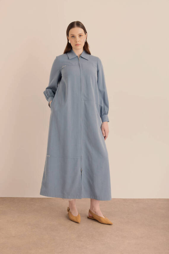 AKER LACİVERT ÖNDEN FERMUARLI TENCEL COTTON FERACE - 3