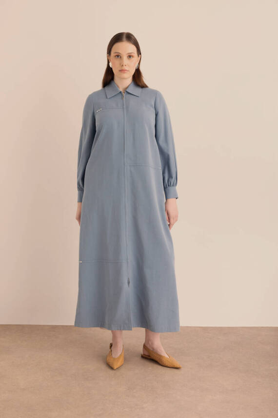 AKER LACİVERT ÖNDEN FERMUARLI TENCEL COTTON FERACE - 4