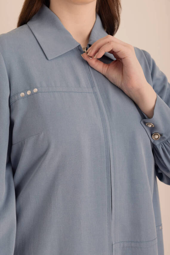 AKER LACİVERT ÖNDEN FERMUARLI TENCEL COTTON FERACE - 6