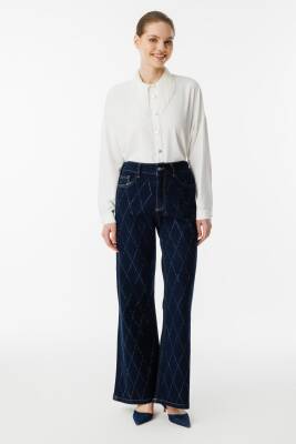 GHİSA TAŞLI KOT PANTOLON LACİVERT - 1