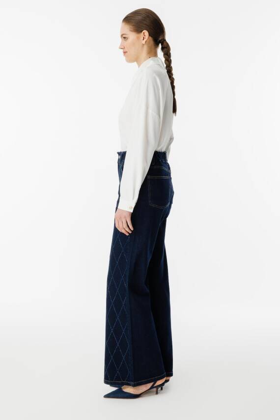 GHİSA TAŞLI KOT PANTOLON LACİVERT - 3