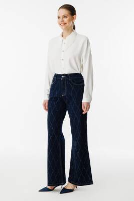 GHİSA TAŞLI KOT PANTOLON LACİVERT - 5