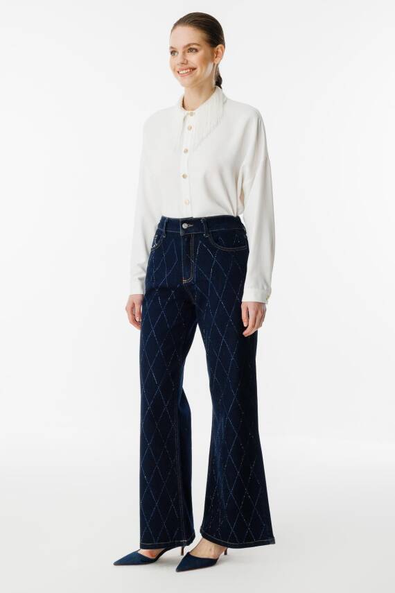 GHİSA TAŞLI KOT PANTOLON LACİVERT - 5