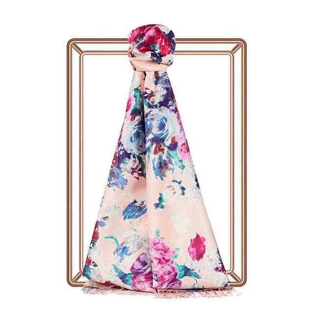 İPEKEVİ TOZ PEMBE GÜL BAHÇESİ DESEN İPEK ŞAL - 1