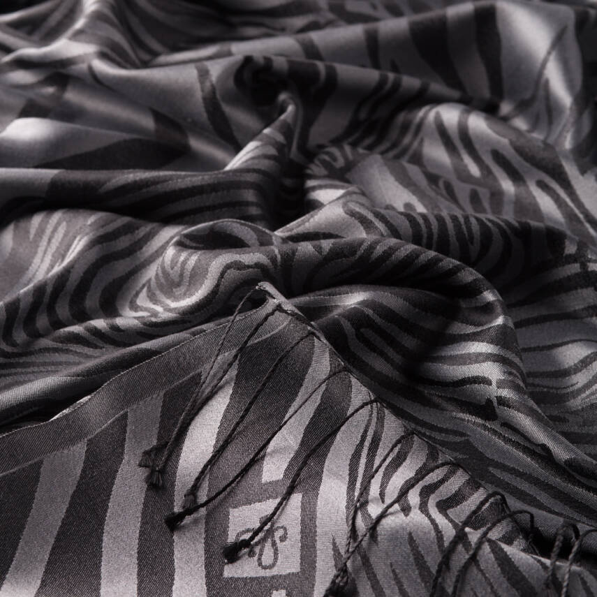 İPEKEVİ GÜMÜŞ ZEBRA JAKAR DESEN İPEK ŞAL - 4
