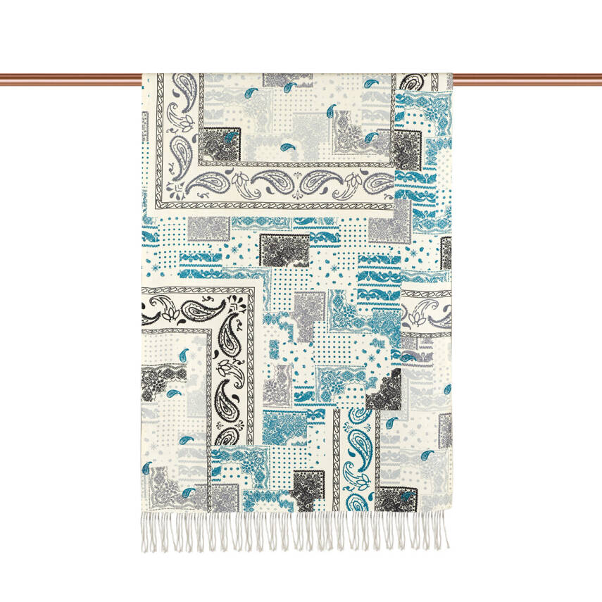 İPEKEVİ BEYAZ PATCHWORK DESEN İPEK ŞAL - 2