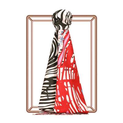 İPEKEVİ RENKLİ ZEBRA DESENLİ İPEK ŞAL MODEL 01 - 1