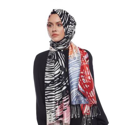 İPEKEVİ RENKLİ ZEBRA DESENLİ İPEK ŞAL MODEL 01 - 2