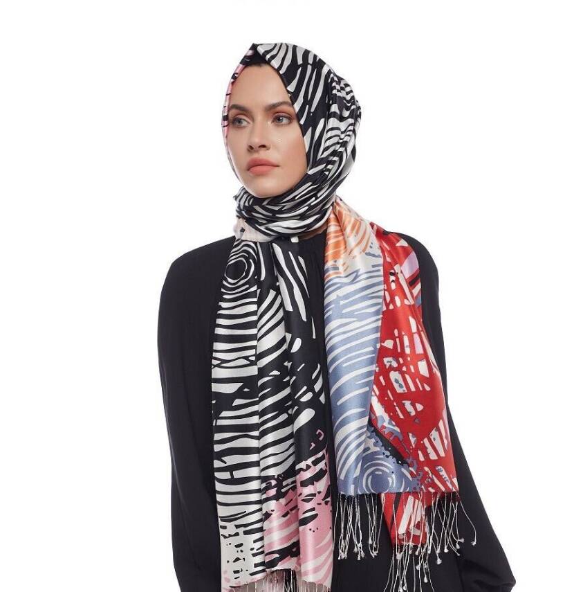İPEKEVİ RENKLİ ZEBRA DESENLİ İPEK ŞAL MODEL 01 - 2