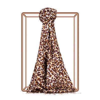 İPEKEVİ KAHVE LEOPAR DESENLİ İPEK ŞAL - 1