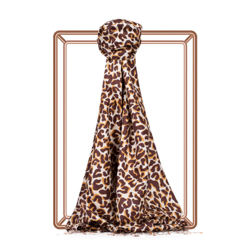 İPEKEVİ KAHVE LEOPAR DESENLİ İPEK ŞAL - 1