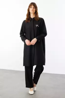 MİCCA DOKUMA KUMAŞ PANTOLONLU TAKIM SİYAH - 1