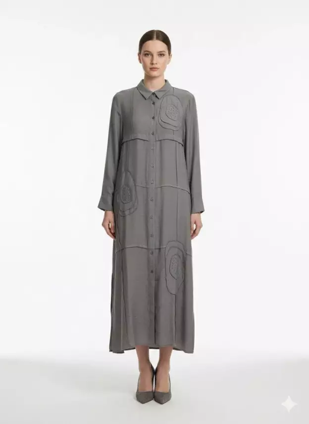 MİCCA EL İŞİ GARNİ DESEN ZAMANSIZ FERACE GRİ - 1