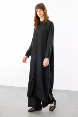 MİCCA İPEKÇE DOKULU PANTOLON TAKIM SİYAH - 5