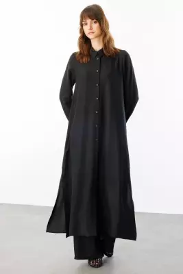 MİCCA İPEKÇE DOKULU PANTOLON TAKIM SİYAH - 1