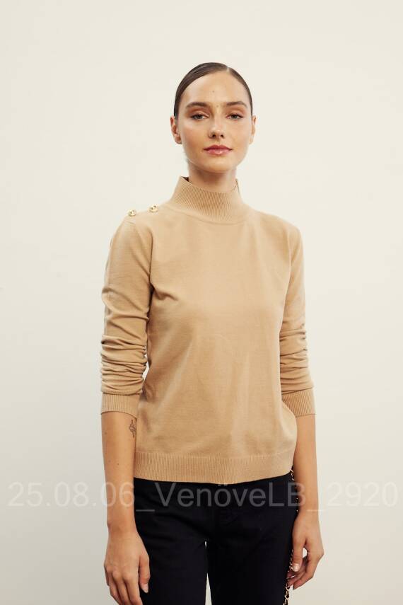 VENÖVE PETY TRİKO BLUZ KOYU BEJ - 1